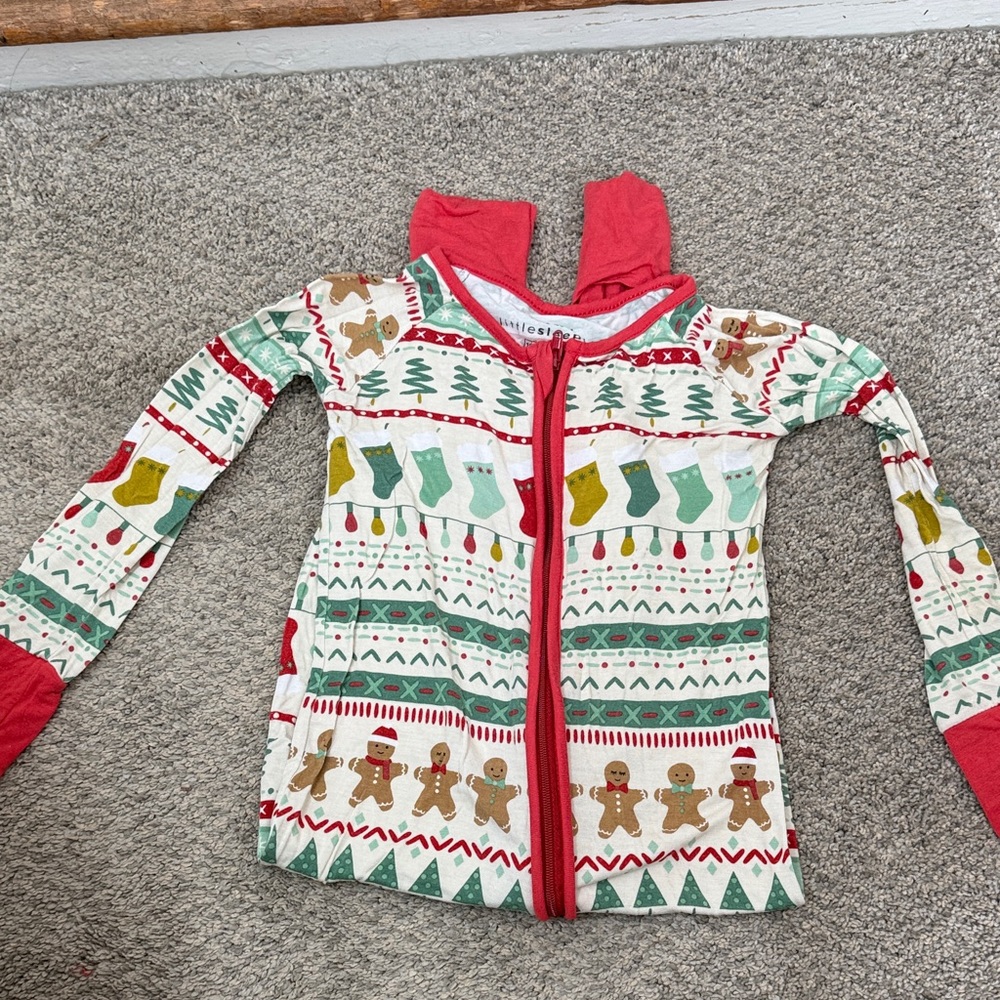 Little Sleepies Red Green White Holiday Gingerbread Pajama Top